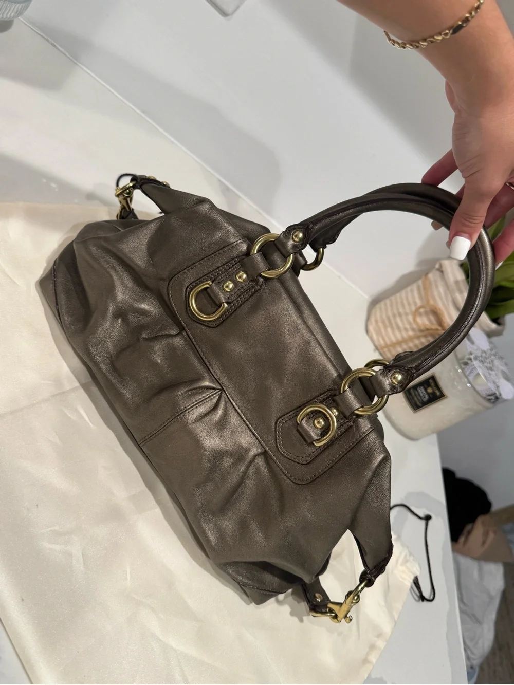 Vintage Coach Ashley in metallic bronze gold hardware